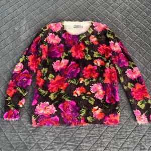 Anthropologie Ariel Eyelash Sweater Women’s XS Floral Fuzzy Soft Purple Pink I